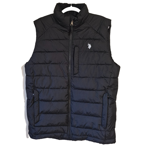 U.S. Polo Assn. Men’s Black Puffer Vest Size M Full Zip Quilted Sleeveless Jacke - Picture 1 of 11